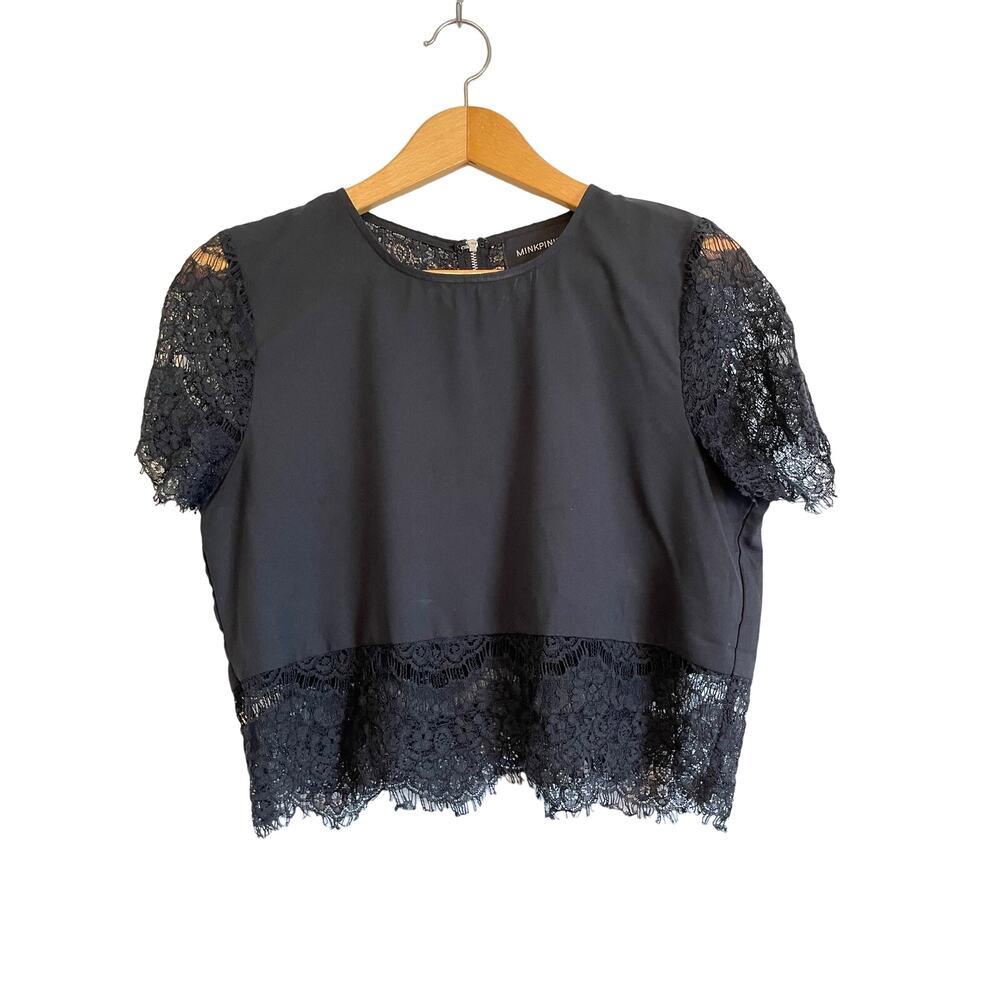 Revolve Mink Pink Black Short Sleeve Lace Crop Top Lightweight Small Whimsigoth
